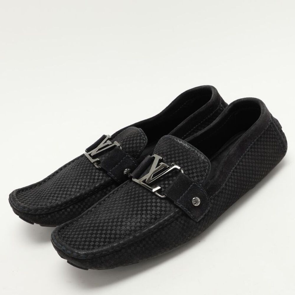 Louis Vuitton Black Damier Embossed Suede Monte Carlo Loafers Size 42.5 - Picture 2 of 7